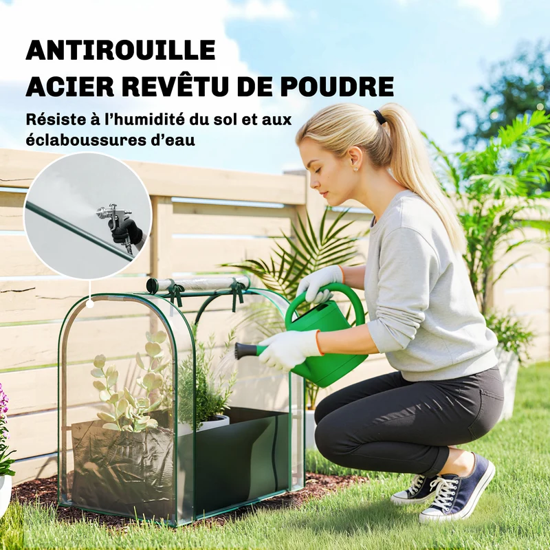 Mini serre de jardin portable 68 x 50 x 70 cm sac de plantation inclus porte enroulable moderne stable en PVC vert foncé 21_0005585