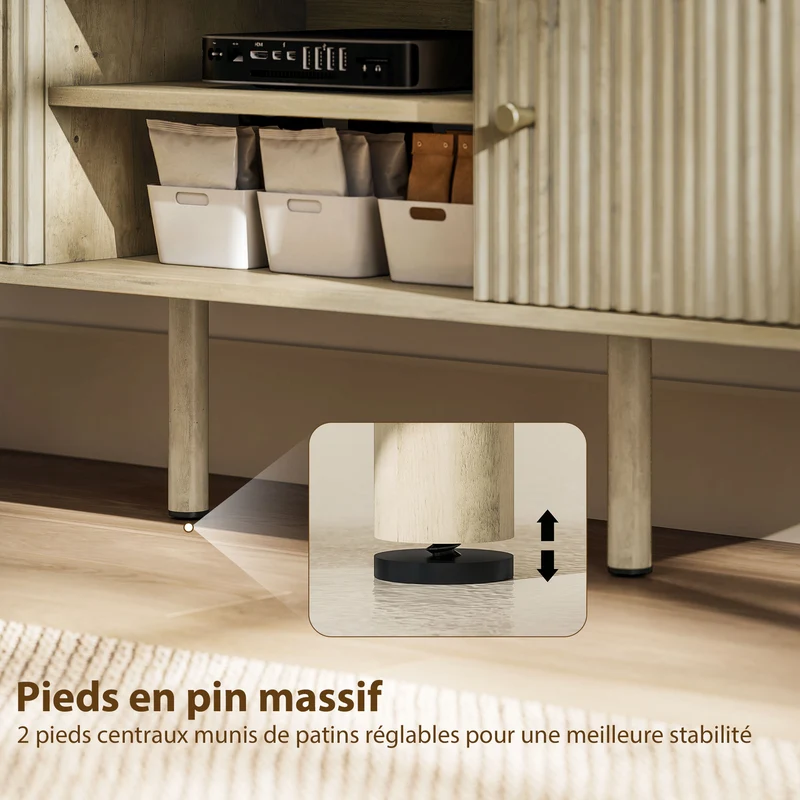 Meuble télé pour salon 140 x 35 x 49 cm rangement dissimulé et étagères réglables contemporain tendance en MDF chêne 21_0003569