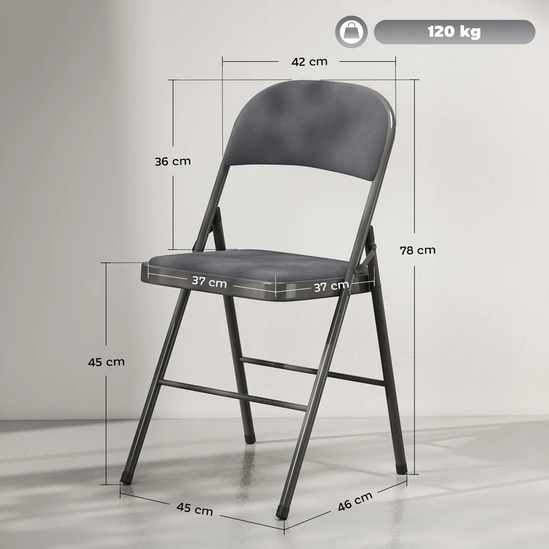 Lot de 4 chaises pliantes intérieur 45 x 46 x 78 cm confort rembourré dossier incliné et design en velours gris foncé 21_0003300