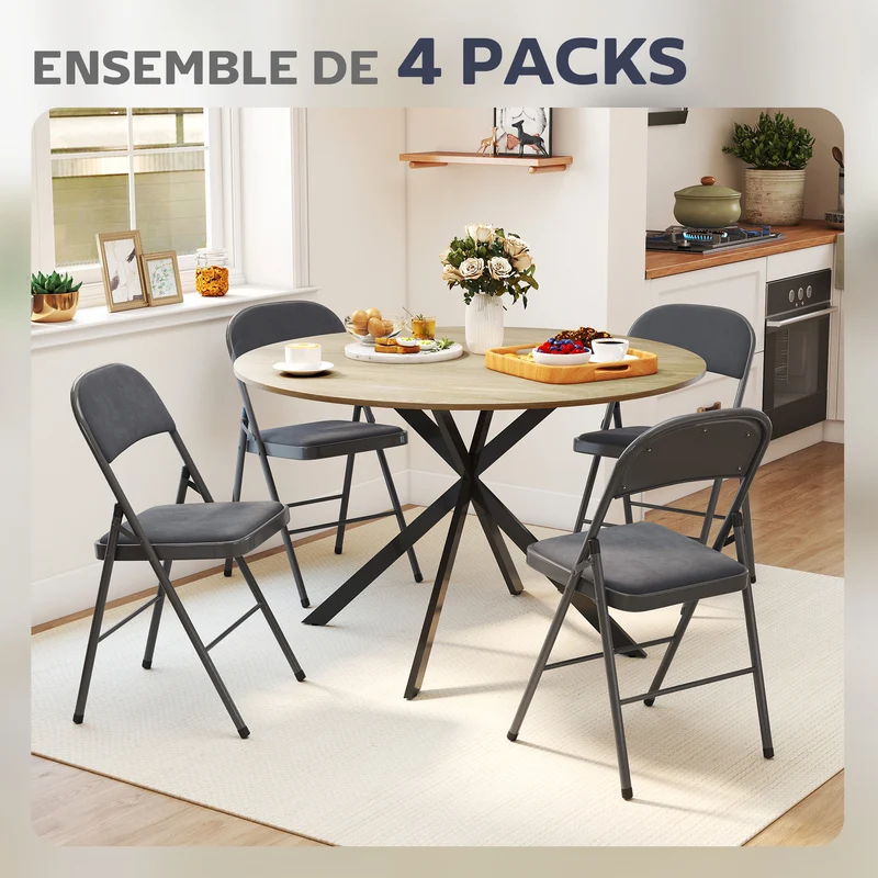 Lot de 4 chaises pliantes intérieur 45 x 46 x 78 cm confort rembourré dossier incliné et design en velours gris foncé 21_0003300
