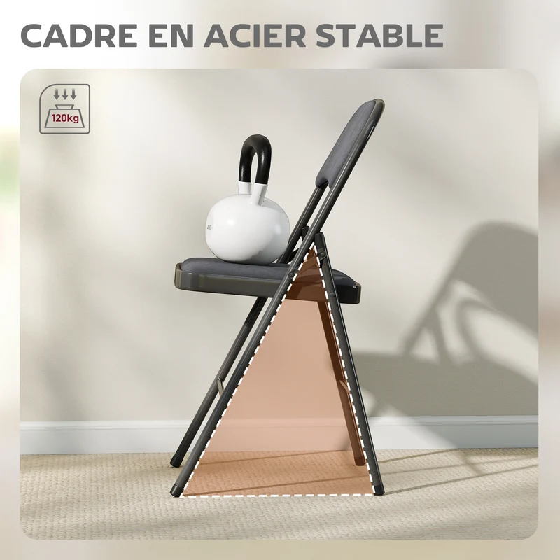 Lot de 4 chaises pliantes intérieur 45 x 46 x 78 cm confort rembourré dossier incliné et design en velours gris foncé 21_0003300
