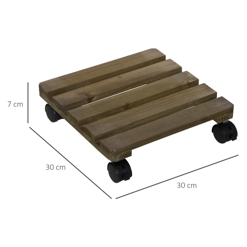 Lot de 2 supports pour plantes à roulettes 30 x 30 x 7 cm mobilité facile avec freins scandinave épuré en bois marron 21_0004260