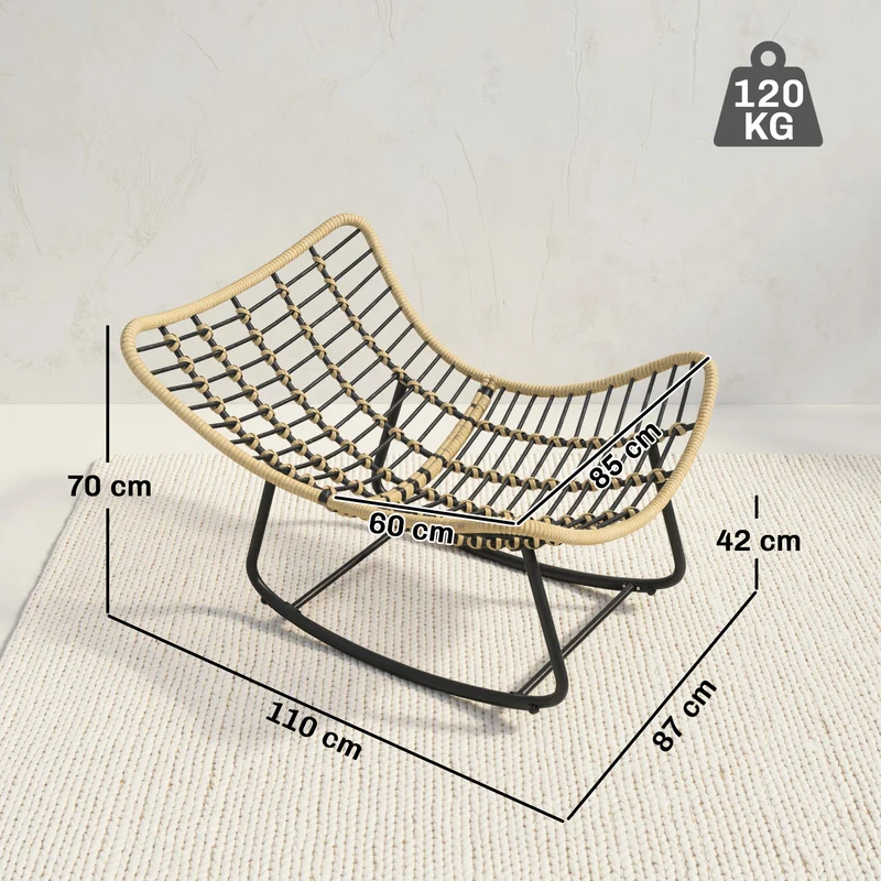 Fauteuil à bascule jardin et salon 87 x 110 x 70 cm assise spacieuse coussin moelleux scandinave en résine tressée gris 21_0006090
