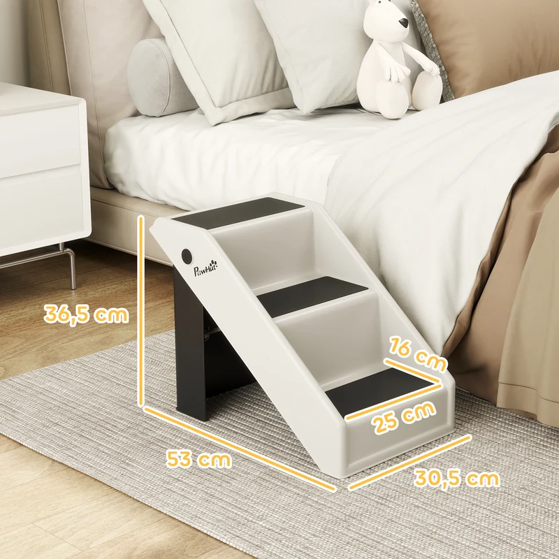 Escalier pour chien pliant 3 marches aide animaux 53 x 30,5 x 36,5 cm antidérapant pliable moderne épuré en PP crème 21_0007488