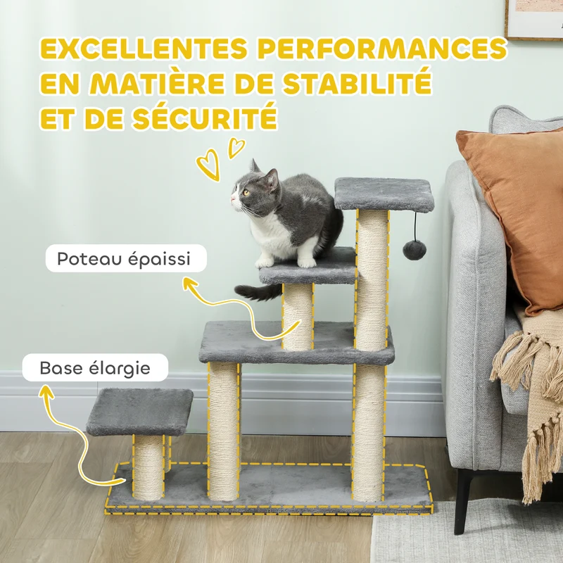 Escalier pour animaux réglable 3-4 marches 70 x 32 x 68 cm rembourrées protège articulations moderne en polyester gris 21_0007489