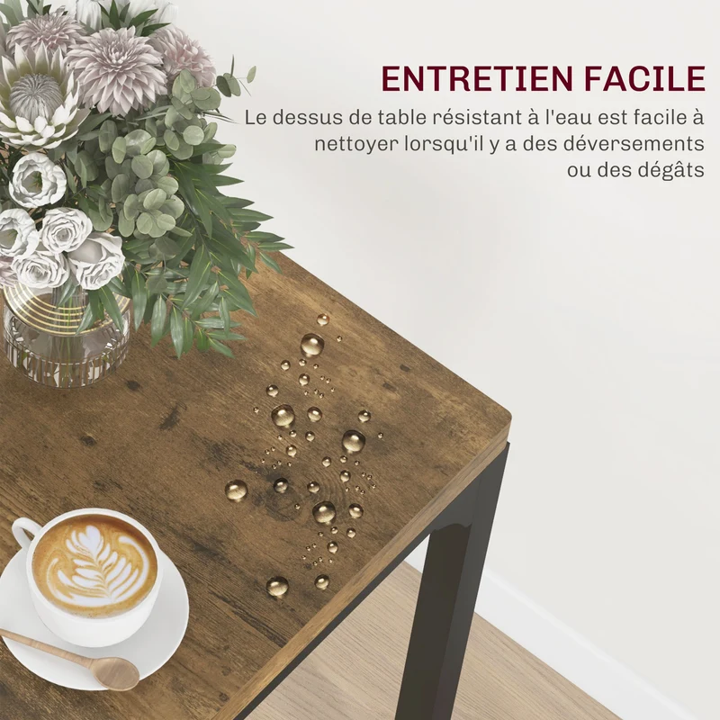 Ensemble table à manger 2 chaises 60 x 60 x 76 cm assise ergonomique gain de place style industriel en MDF brun rustique 21_0002170