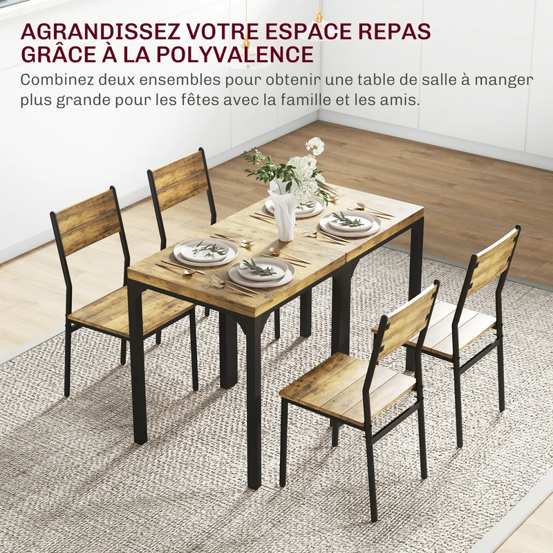 Ensemble table à manger 2 chaises 60 x 60 x 76 cm assise ergonomique gain de place style industriel en MDF brun rustique 21_0002170