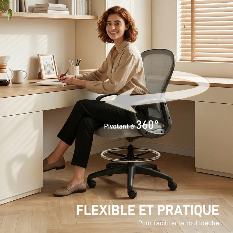 Chaise de bureau ergonomique 59 x 65 x 103-123 cm repose-pieds réglable soutien lombaire moderne design en maille gris 21_0006236