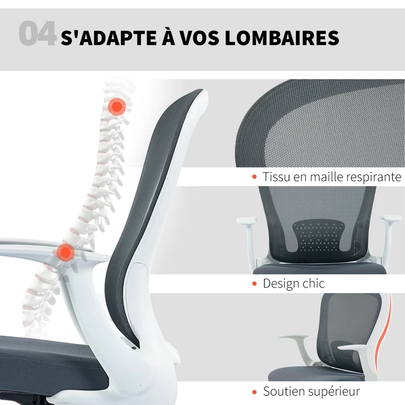 Chaise de bureau ergonomique 59 x 62 x 99-119 cm repose-pieds réglable soutien lombaire contemporain en maille gris 21_0006295