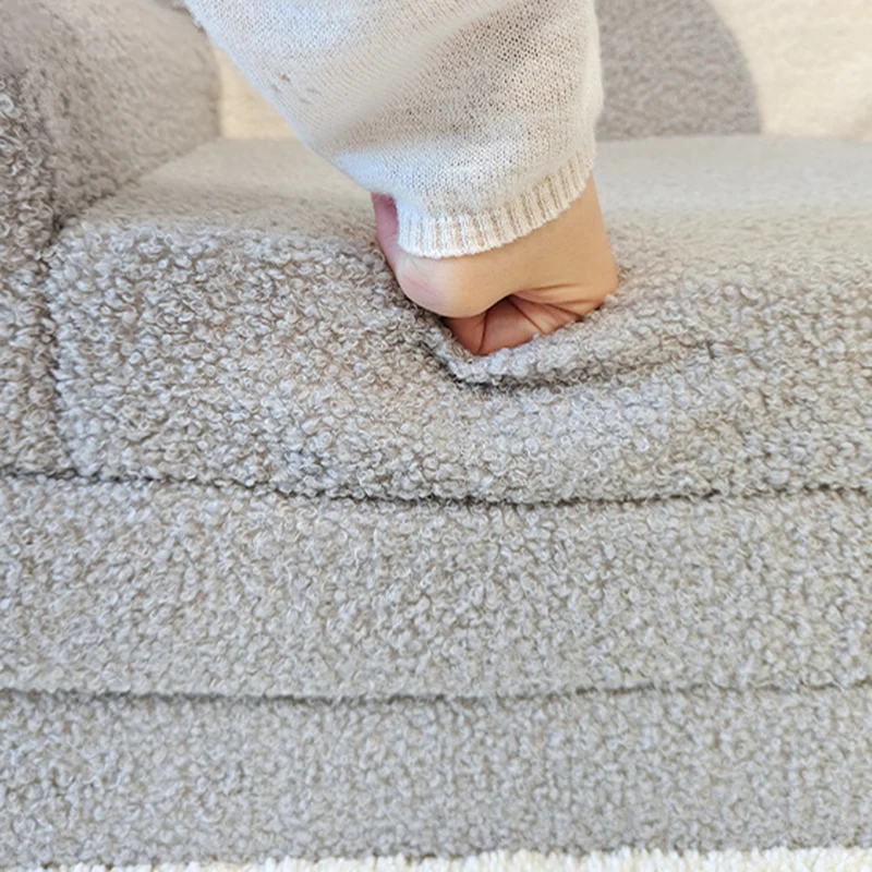 Contemporary Creative Curved Teddy Velvet Foam Kids Foldable Accent Chair Backrest Armrest For Living Room