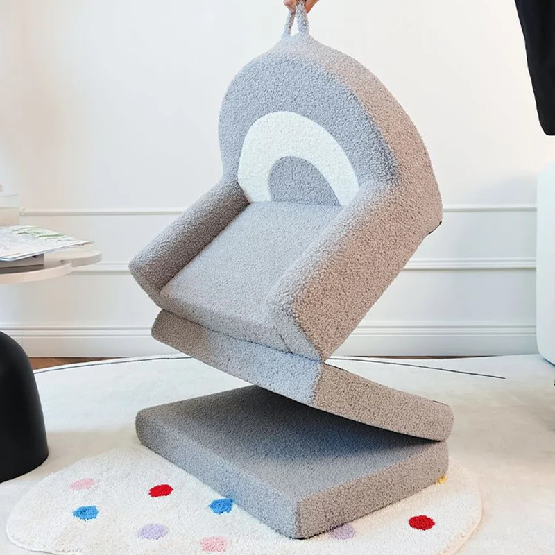 Contemporary Creative Curved Teddy Velvet Foam Kids Foldable Accent Chair Backrest Armrest For Living Room