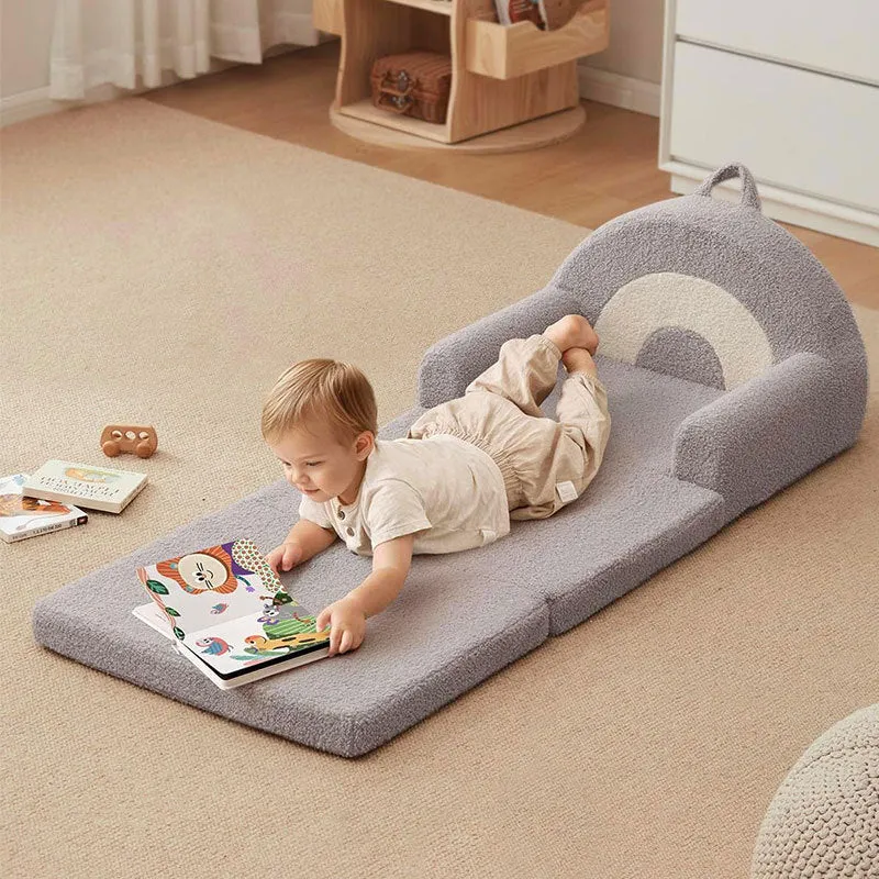 Contemporary Creative Curved Teddy Velvet Foam Kids Foldable Accent Chair Backrest Armrest For Living Room