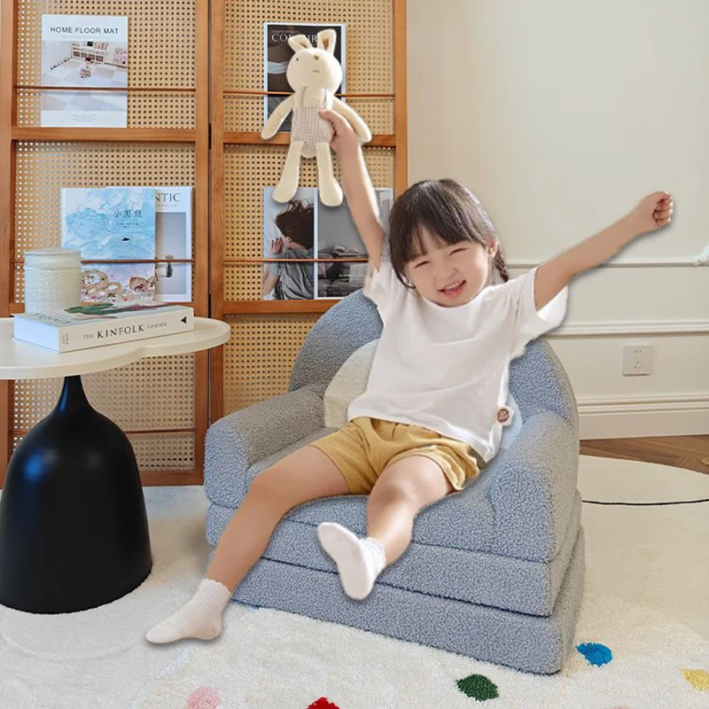 Contemporary Creative Curved Teddy Velvet Foam Kids Foldable Accent Chair Backrest Armrest For Living Room