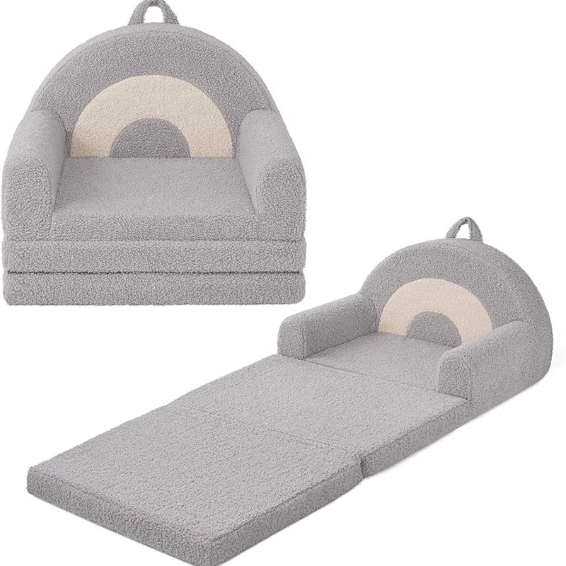 Contemporary Creative Curved Teddy Velvet Foam Kids Foldable Accent Chair Backrest Armrest For Living Room