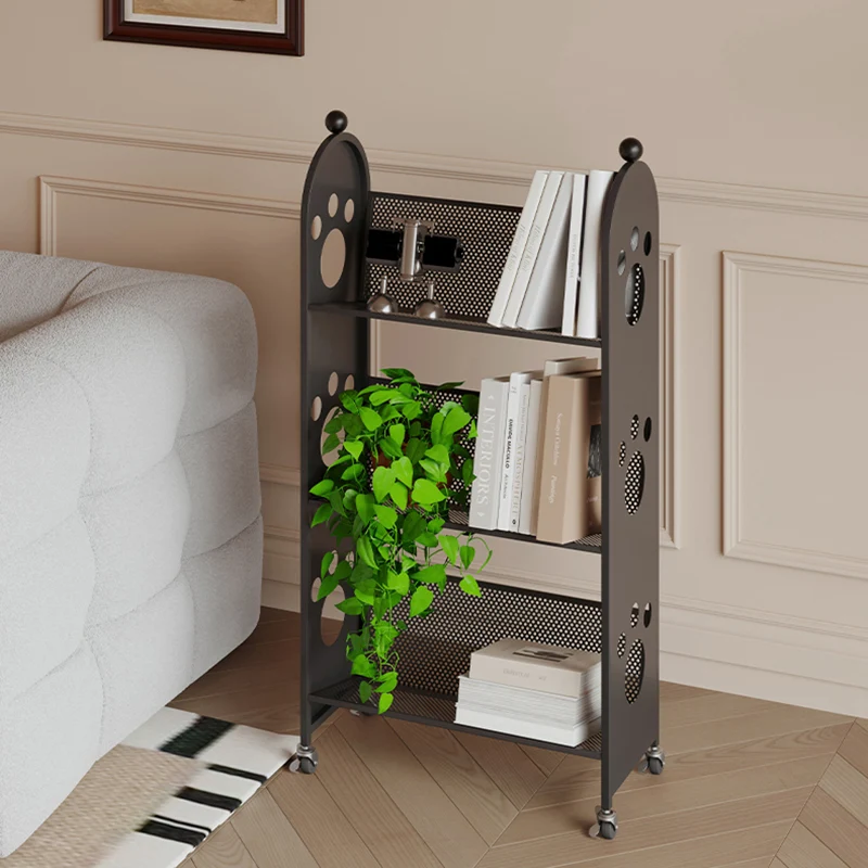 Modern Minimalist Corrosion Resistant Rectangular Iron Movable Rolling Storage Shelf 3-Tier For Study