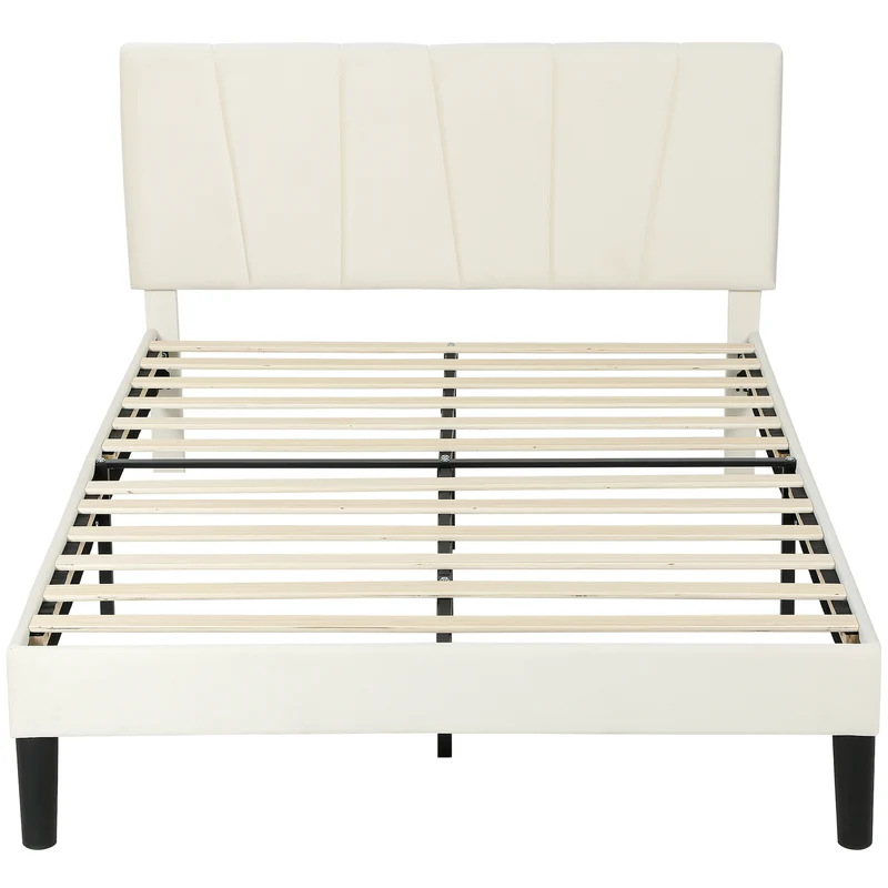 Cadre de lit double tête réglable 148 x 195 x 101 cm grand rangement sous lit 5 positions contemporain en velours crème 21_0001646