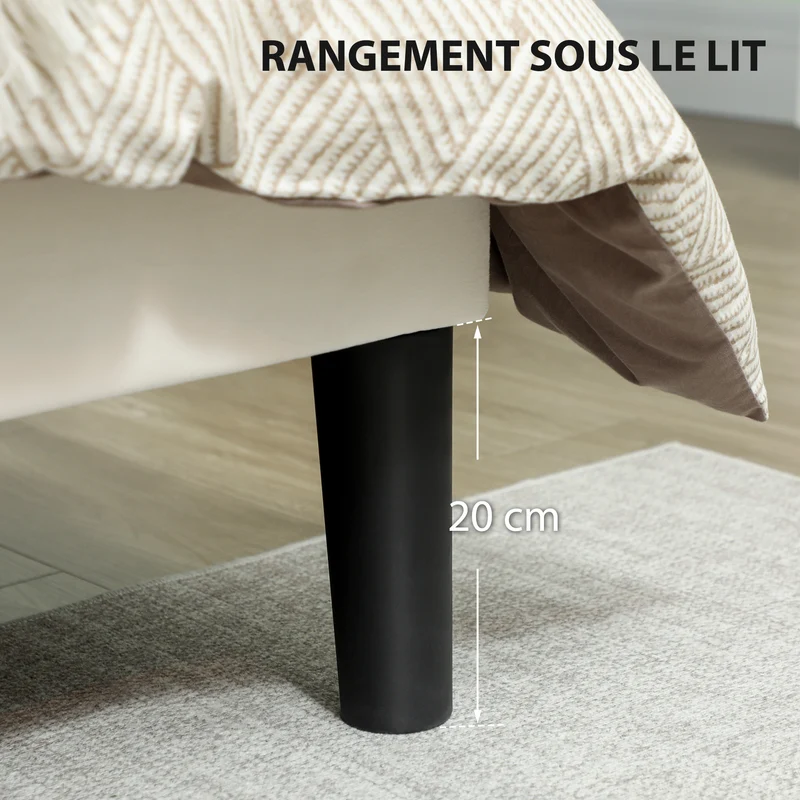 Cadre de lit double tête réglable 148 x 195 x 101 cm grand rangement sous lit 5 positions contemporain en velours crème 21_0001646