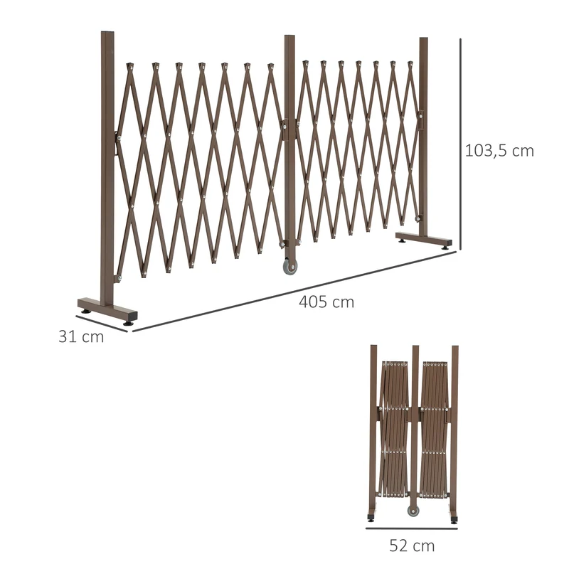 Barrière extensible rétractable sécurité 405 x 31 x 104 cm protection roulette pliable moderne en aluminium chocolat 21_0003926