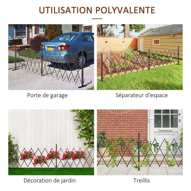 Barrière extensible rétractable sécurité 405 x 31 x 104 cm protection roulette pliable moderne en aluminium chocolat 21_0003926