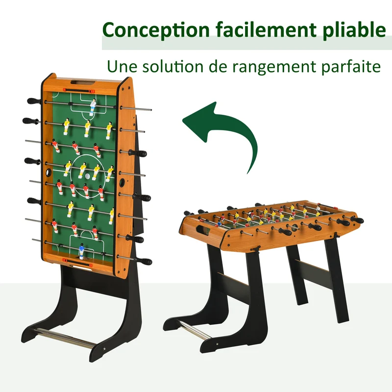 Baby-foot d'initiation pliable 98 x 42 x 62 cm gain de place poignées ergonomiques contemporain moderne en MDF noir 21_0006646