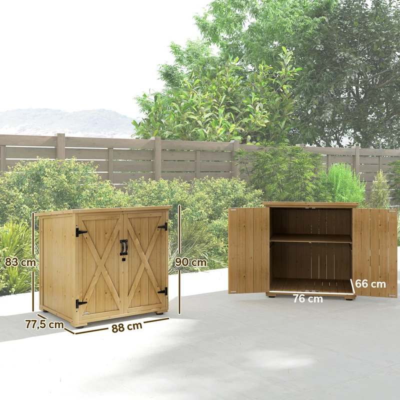 Armoire de rangement pour jardin 77.5 x 88 x 90 cm étagère réglable protection intempéries rustique en bois naturel 21_0005245