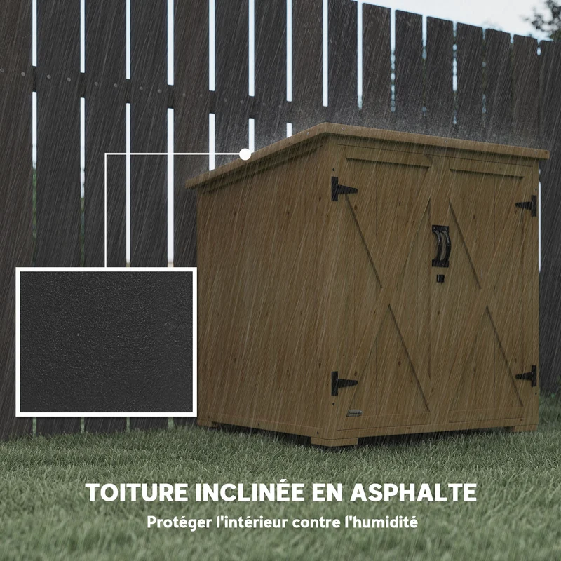Armoire de rangement pour jardin 77.5 x 88 x 90 cm étagère réglable protection intempéries rustique en bois naturel 21_0005245