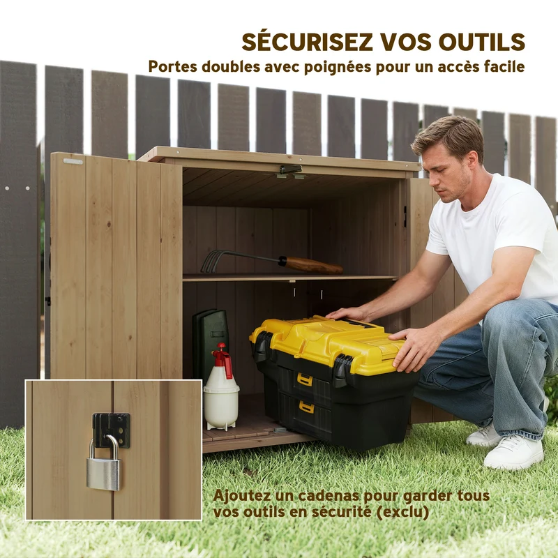 Armoire de rangement pour jardin 77.5 x 88 x 90 cm étagère réglable protection intempéries rustique en bois naturel 21_0005245