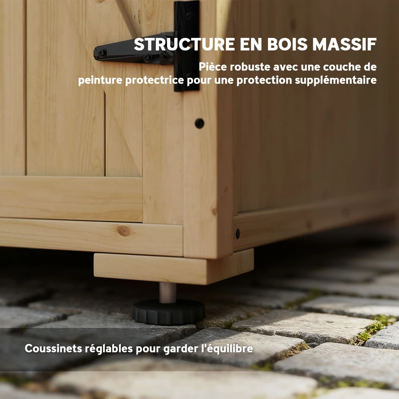 Armoire de rangement pour jardin 77.5 x 88 x 90 cm étagère réglable protection intempéries rustique en bois naturel 21_0005245
