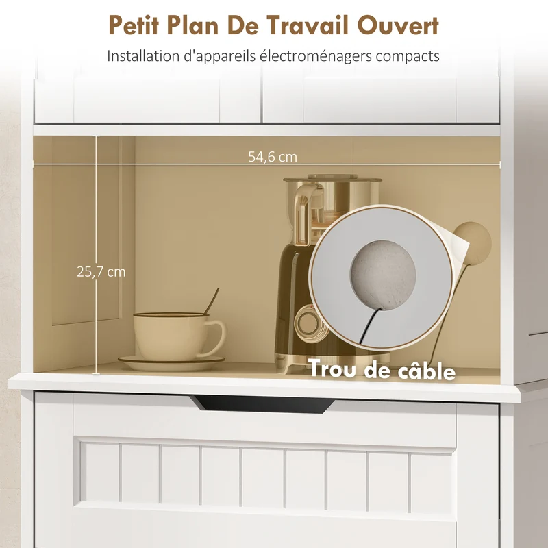 Armoire de cuisine 60 x 30 x 172 cm rangement optimisé avec tiroir et étagères réglables moderne épuré en MDF blanc 21_0002981