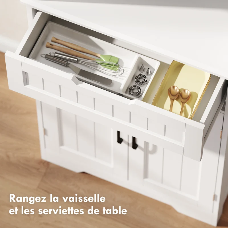 Armoire de cuisine 60 x 30 x 172 cm rangement optimisé avec tiroir et étagères réglables moderne épuré en MDF blanc 21_0002981