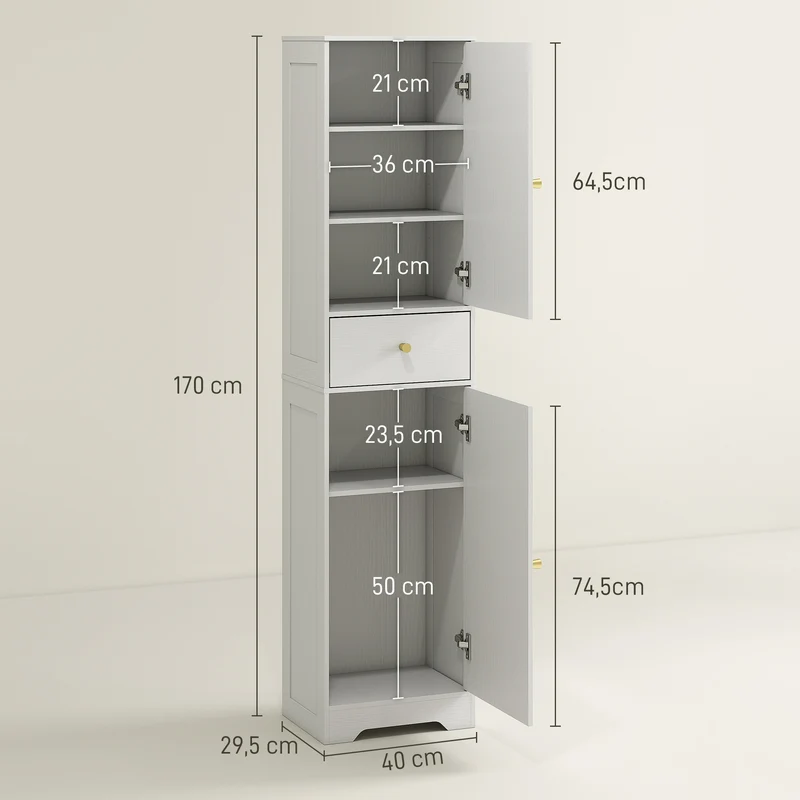 Armoire colonne salle de bain 40 x 29,5 x 170 cm gain de place compact contemporain épuré en panneau de particules blanc 21_0002084