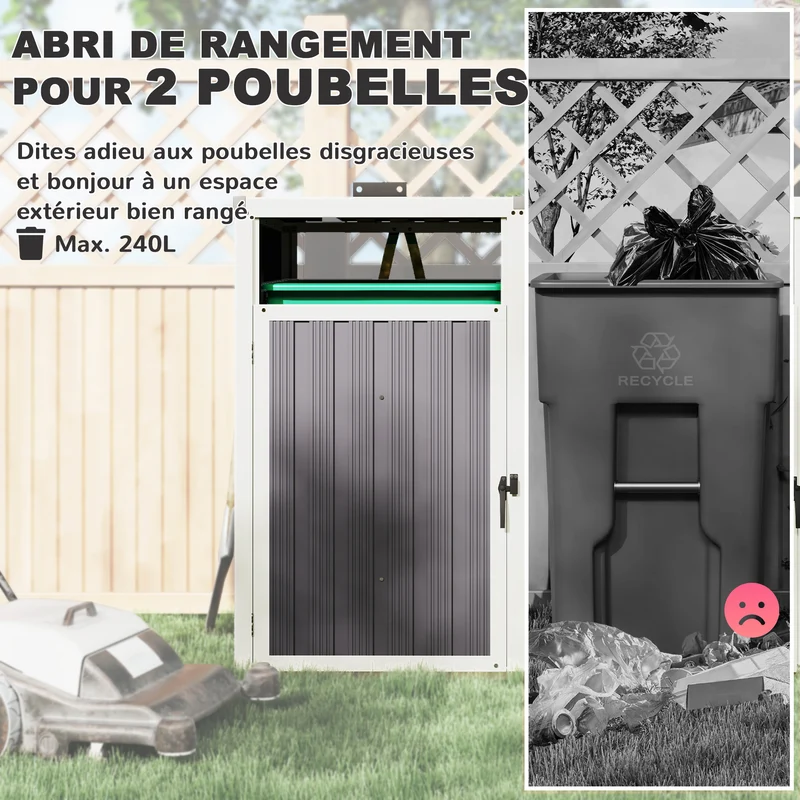 Abri pour poubelle extérieur 146 x 81 x 122 cm couvercle 180° verrou ventilé moderne en acier galvanisé gris foncé 21_0005538