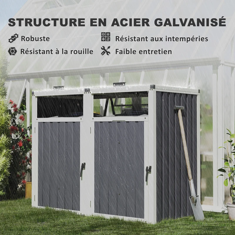 Abri pour poubelle extérieur 146 x 81 x 122 cm couvercle 180° verrou ventilé moderne en acier galvanisé gris foncé 21_0005538
