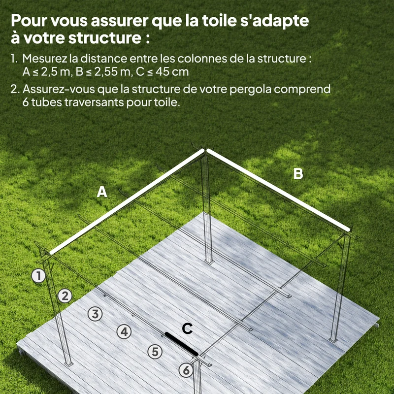 Toile de toit pour pergola rétractable 250 x 255 cm protection solaire et drainage tendance terrasse en polyester crème 21_0004805