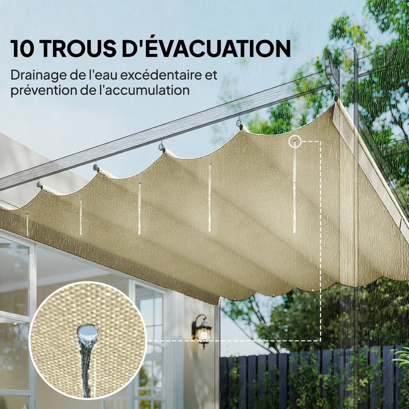 Toile de toit pour pergola rétractable 250 x 255 cm protection solaire et drainage tendance terrasse en polyester crème 21_0004805