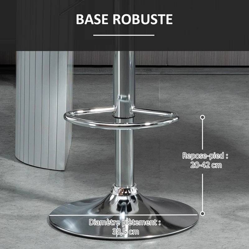 Tabouret de bar cuisine 50 x 38 x 59-81 cm réglable pivotant assise confortable design repose-pieds chromé en lin noir 21_0002185