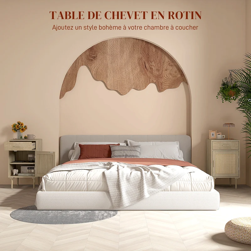 Table de chevet 40 x 40 x 68,5 cm rangement astucieux 1 tiroir placard design bohème cosy en bois d'ingénierie naturel 21_0001584