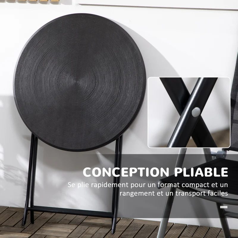 Table basse extérieure ronde 60 x 73 cm pliable facile à ranger design contemporain terrasse en polyéthylène gris foncé 21_0005140