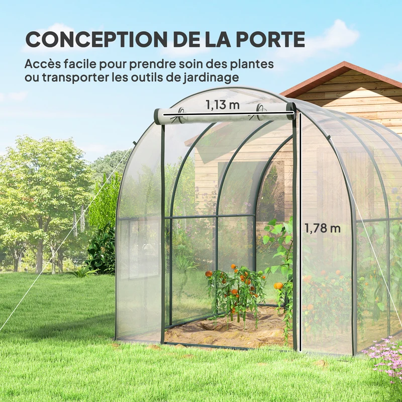 Serre tunnel jardin 300 x 200 x 200 cm protection uv aération portes fenêtres contemporain en polyéthylène transparent 21_0005441