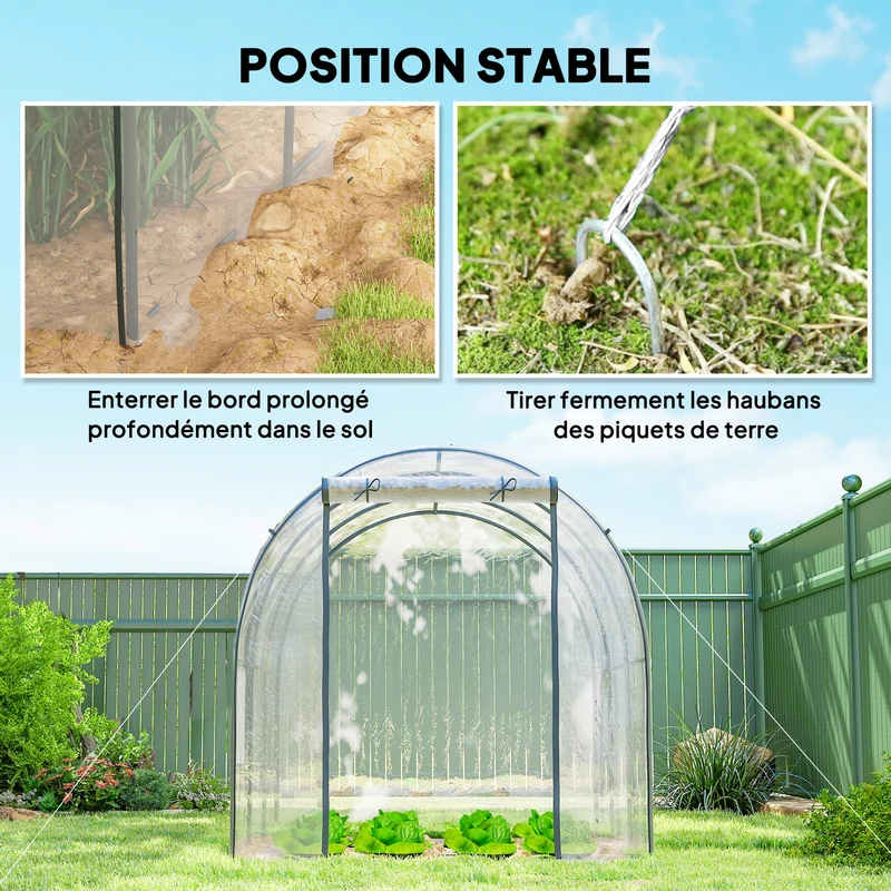 Serre tunnel jardin 300 x 200 x 200 cm protection uv aération portes fenêtres contemporain en polyéthylène transparent 21_0005441