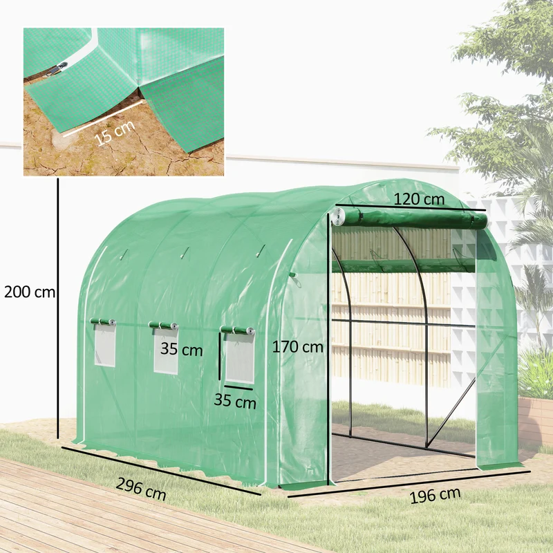 Serre tunnel de jardin 296 x 196 x 200 cm protection anti uv montage facile style contemporain en polyéthylène vert 21_0005407