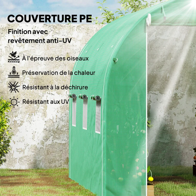 Serre tunnel de jardin 296 x 196 x 200 cm protection anti uv montage facile style contemporain en polyéthylène vert 21_0005407