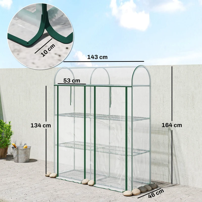 Serre de jardin 3 niveaux avec étagères 143 x 46 x 165 cm protection uv moderne montage sans outil en PVC transparent 21_0005636
