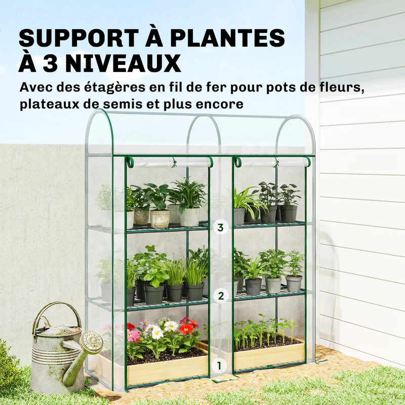 Serre de jardin 3 niveaux avec étagères 143 x 46 x 165 cm protection uv moderne montage sans outil en PVC transparent 21_0005636