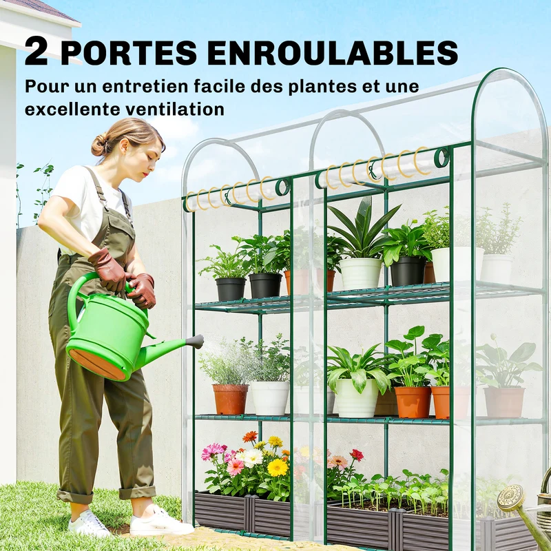 Serre de jardin 3 niveaux avec étagères 143 x 46 x 165 cm protection uv moderne montage sans outil en PVC transparent 21_0005636