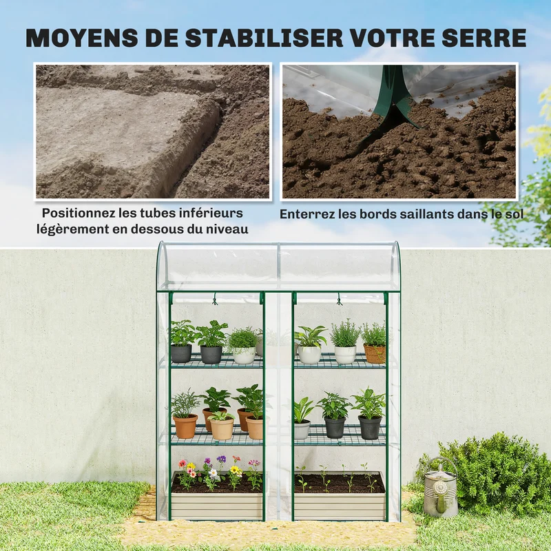 Serre de jardin 3 niveaux avec étagères 143 x 46 x 165 cm protection uv moderne montage sans outil en PVC transparent 21_0005636