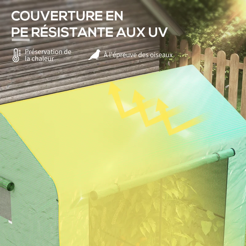 Serre de jardin 200 x 140 x 200 cm protection anti uv porte enroulable pour extérieur style contemporain en acier vert 21_0004350