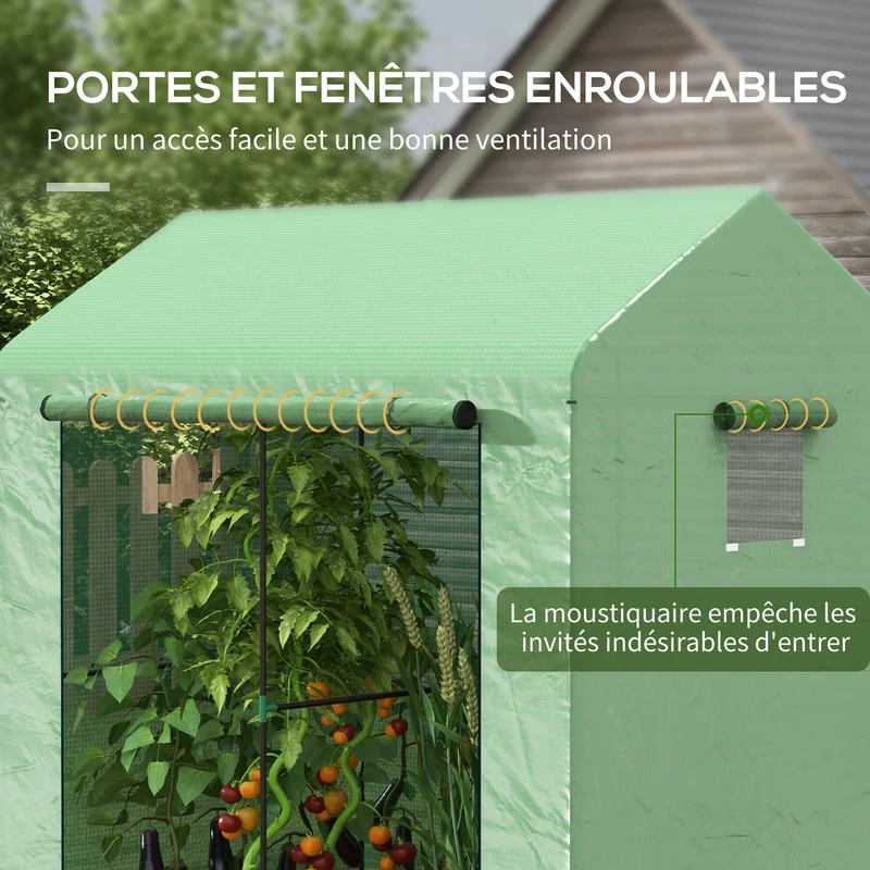 Serre de jardin 200 x 140 x 200 cm protection anti uv porte enroulable pour extérieur style contemporain en acier vert 21_0004350