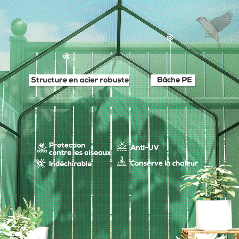 Serre de balcon 2 niveaux 186 x 120 x 190 cm protège anti-uv étagères intégrées porte zippée design en polyéthylène vert 21_0004143