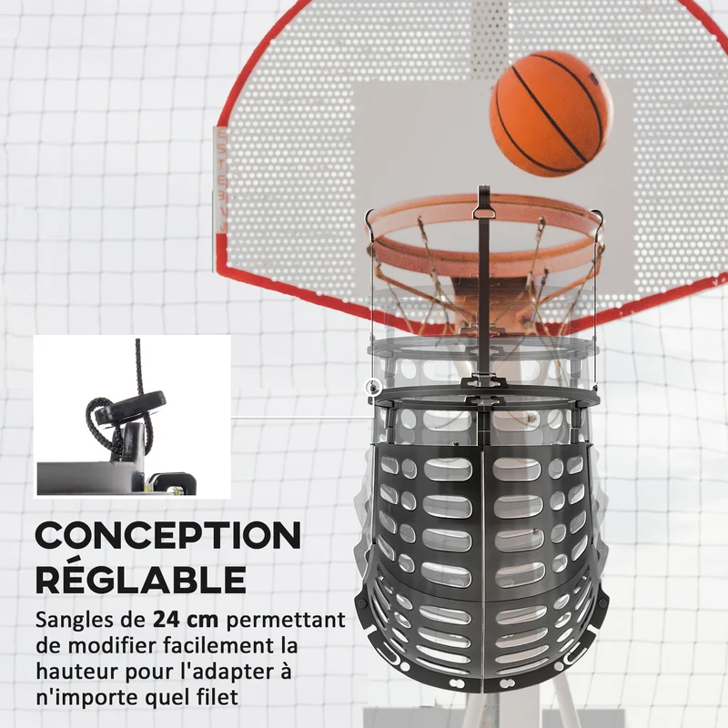 Retour de ballon de basket entraînement 35,6 x 35,6 x 75,5 cm rotation 360° sangles ajustables cosy moderne en PP noir 21_0006617